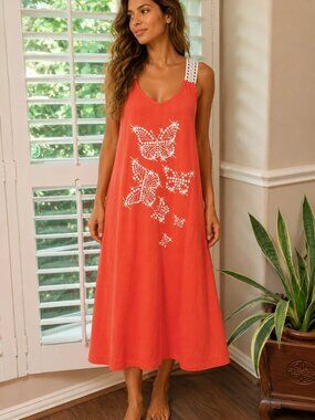 Orange Butterfly Summer Dress Lace Straps
